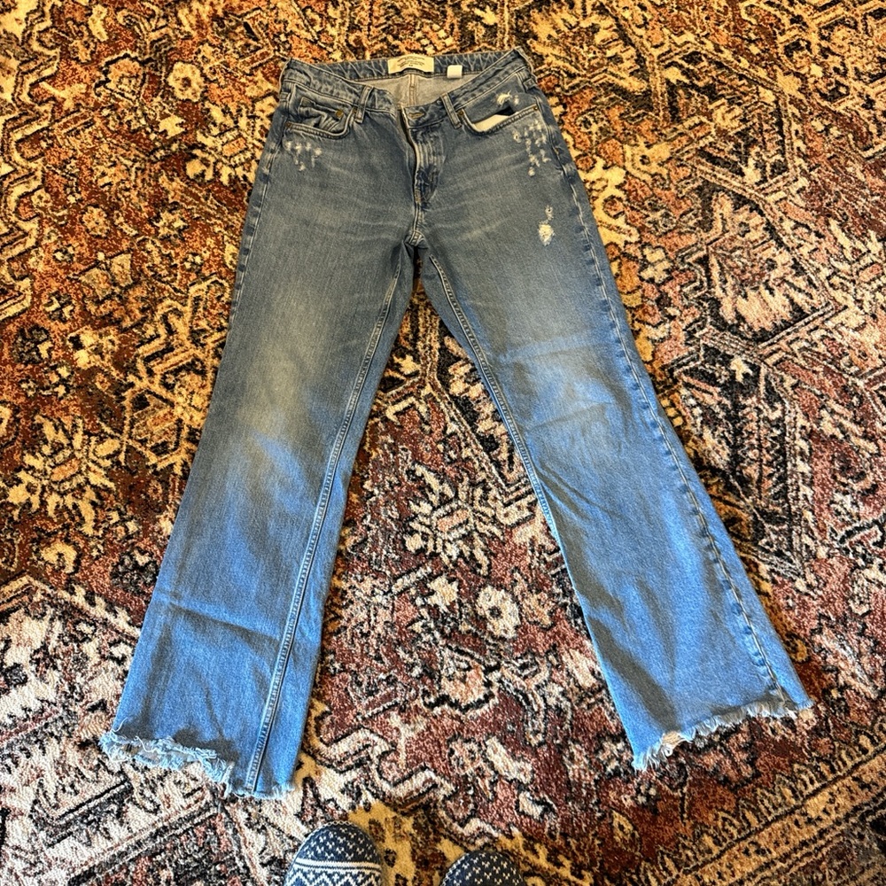 H&M Light Blue Distressed Flare Jeans